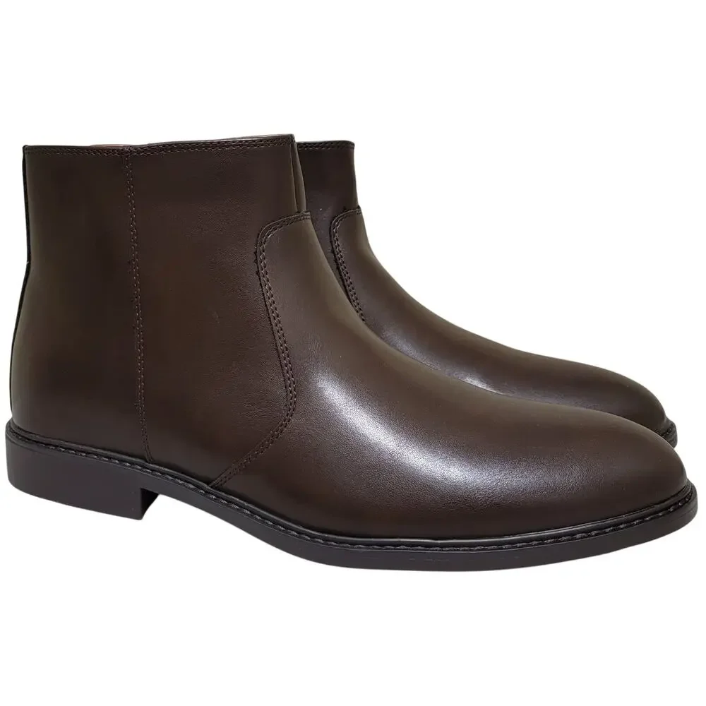 Alfani Men Liam Side Zip Dress Boots Size US 10M Espresso Brown Faux Leather